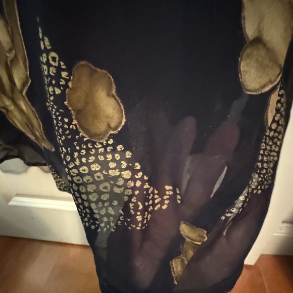 Gold and Blue Sheath Midi Dress Sleeveless Crew Neck - Picture 5 of 8